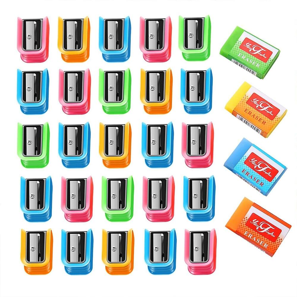 24 pcs Small Pencil Sharpener Manual Single Hole 20 pencil sharpeners + 4 eraser